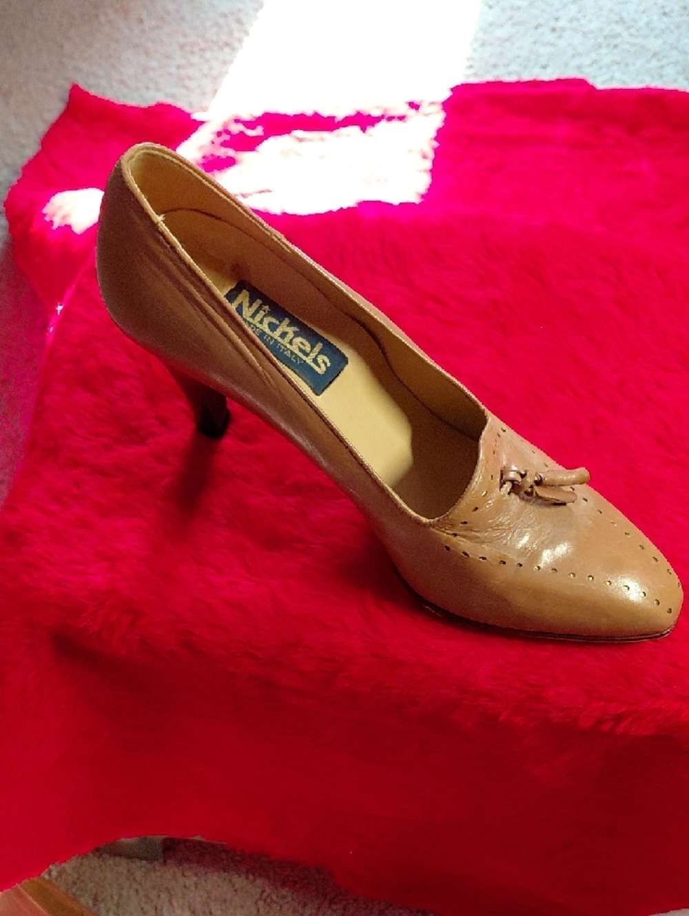 Nickels Tan Leather Pointed Tassel Pumps